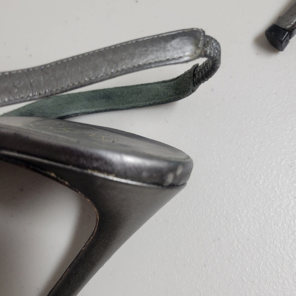 Yves Saint Laurent Grey Silver Heels with Crystal Embellishments. - Picture 16 of 16